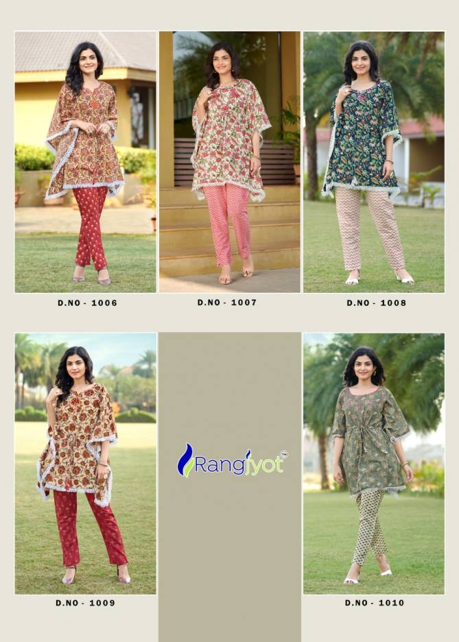 Rangjyot Eliza Kaftan Stylish Ethnic Wear Cotton Kurti With Bottom Collection